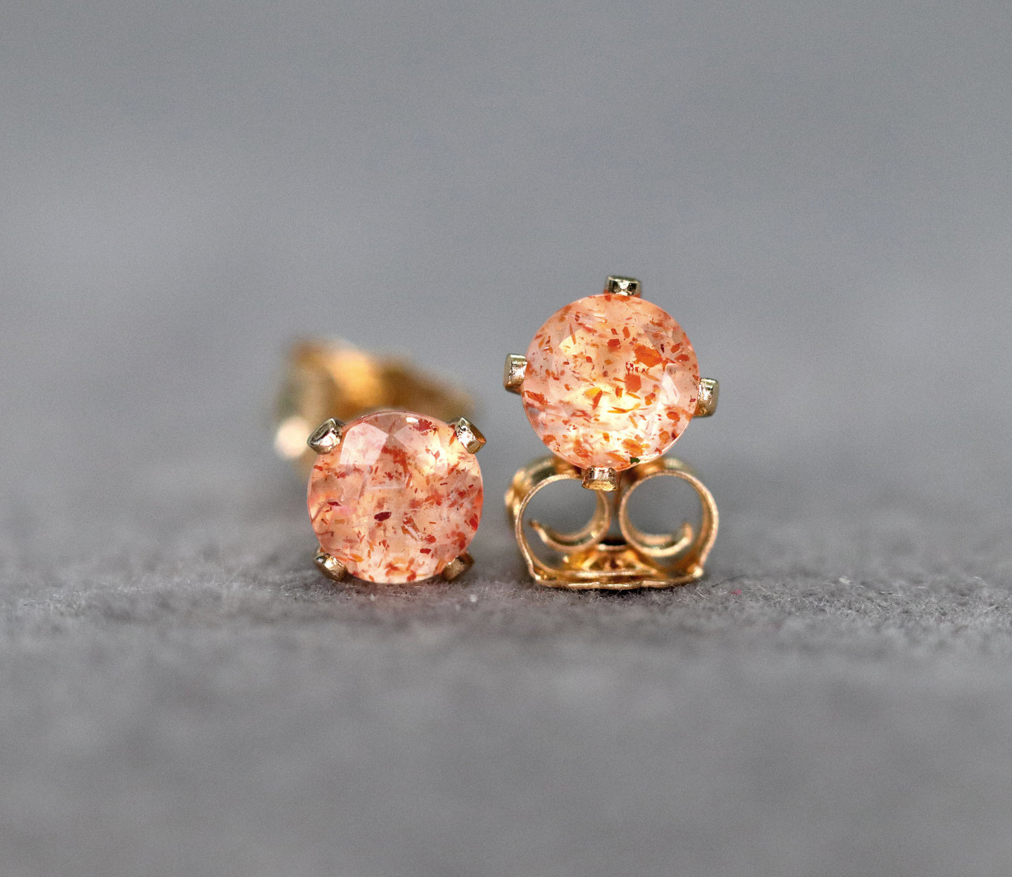 Faceted Sunstone Stud Earrings