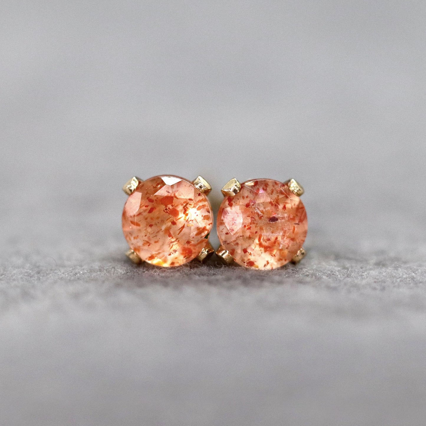 Faceted Sunstone Stud Earrings