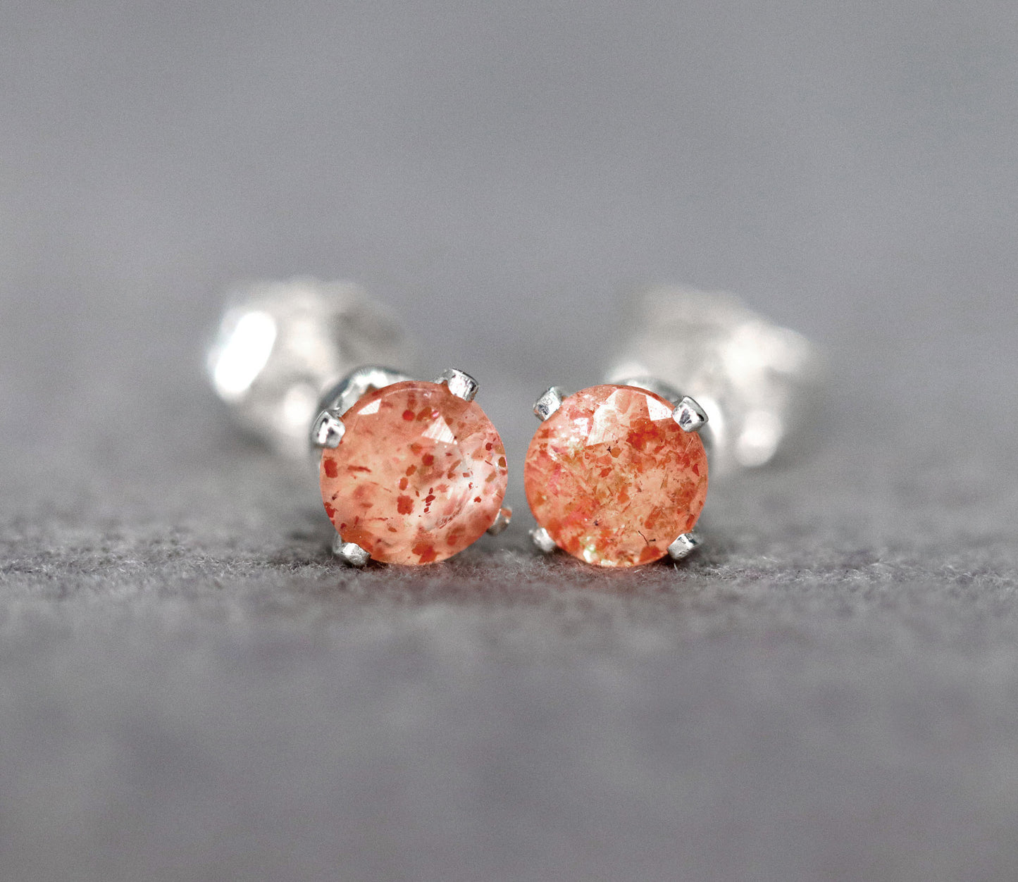 Faceted Sunstone Stud Earrings