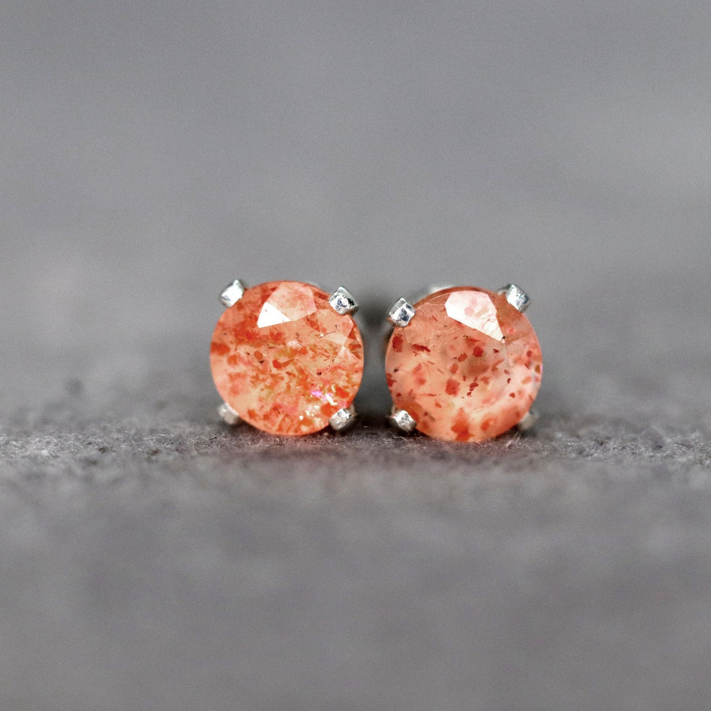 Faceted Sunstone Stud Earrings