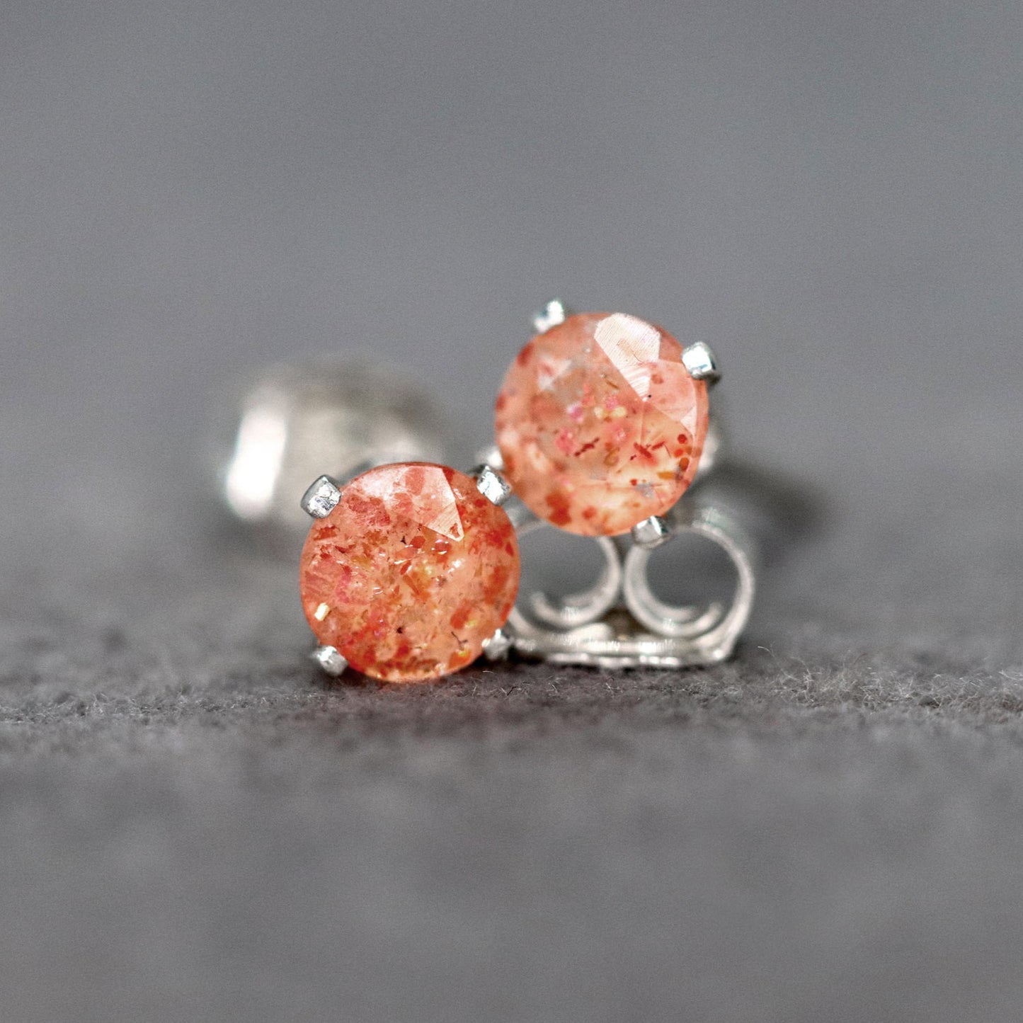 Faceted Sunstone Stud Earrings