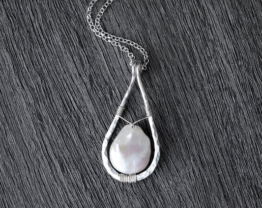 Raw Freshwater Pearl Teardrop Pendant Necklace