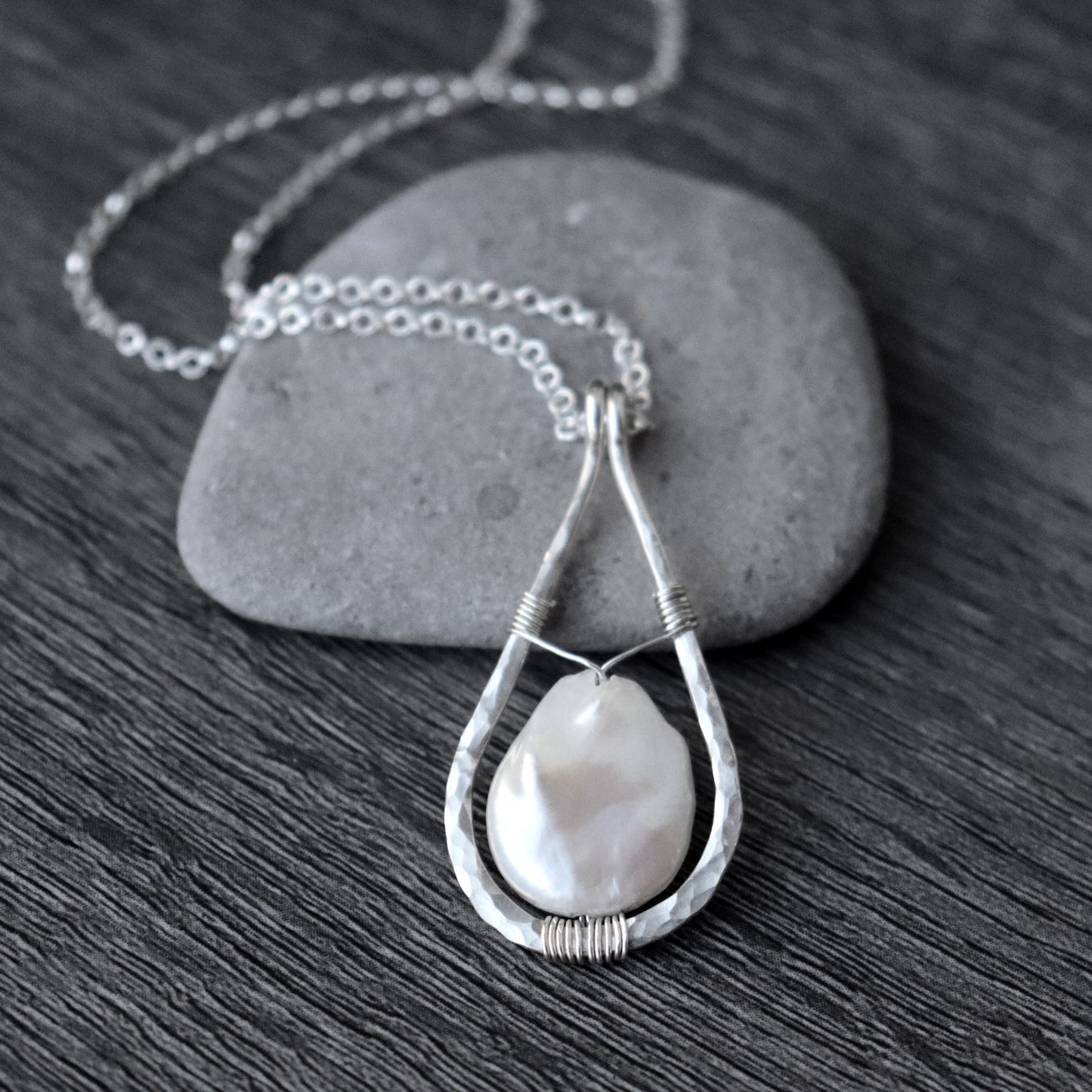 Raw Freshwater Pearl Teardrop Pendant Necklace