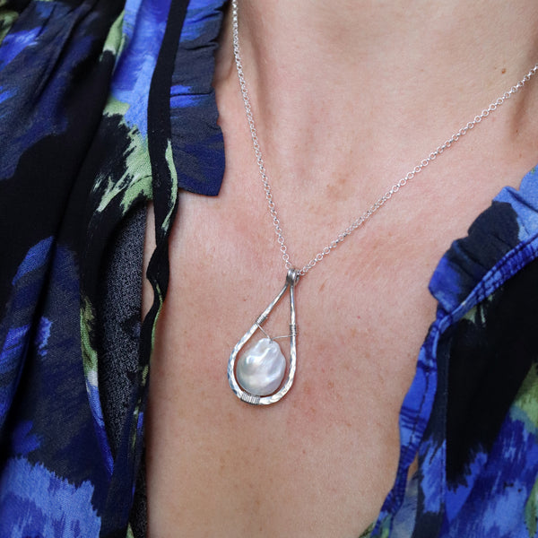 Raw Freshwater Pearl Teardrop Pendant Necklace