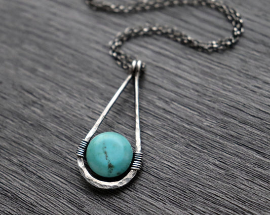 Hammered Teardrop Turquoise Pendant