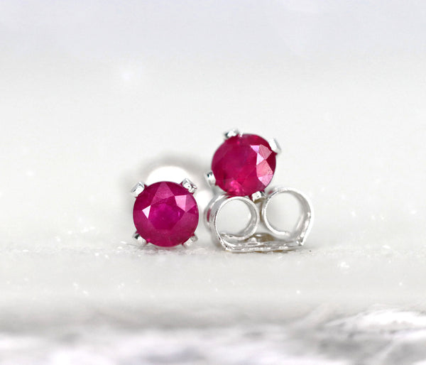 Raspberry Red Ruby Stud Earrings