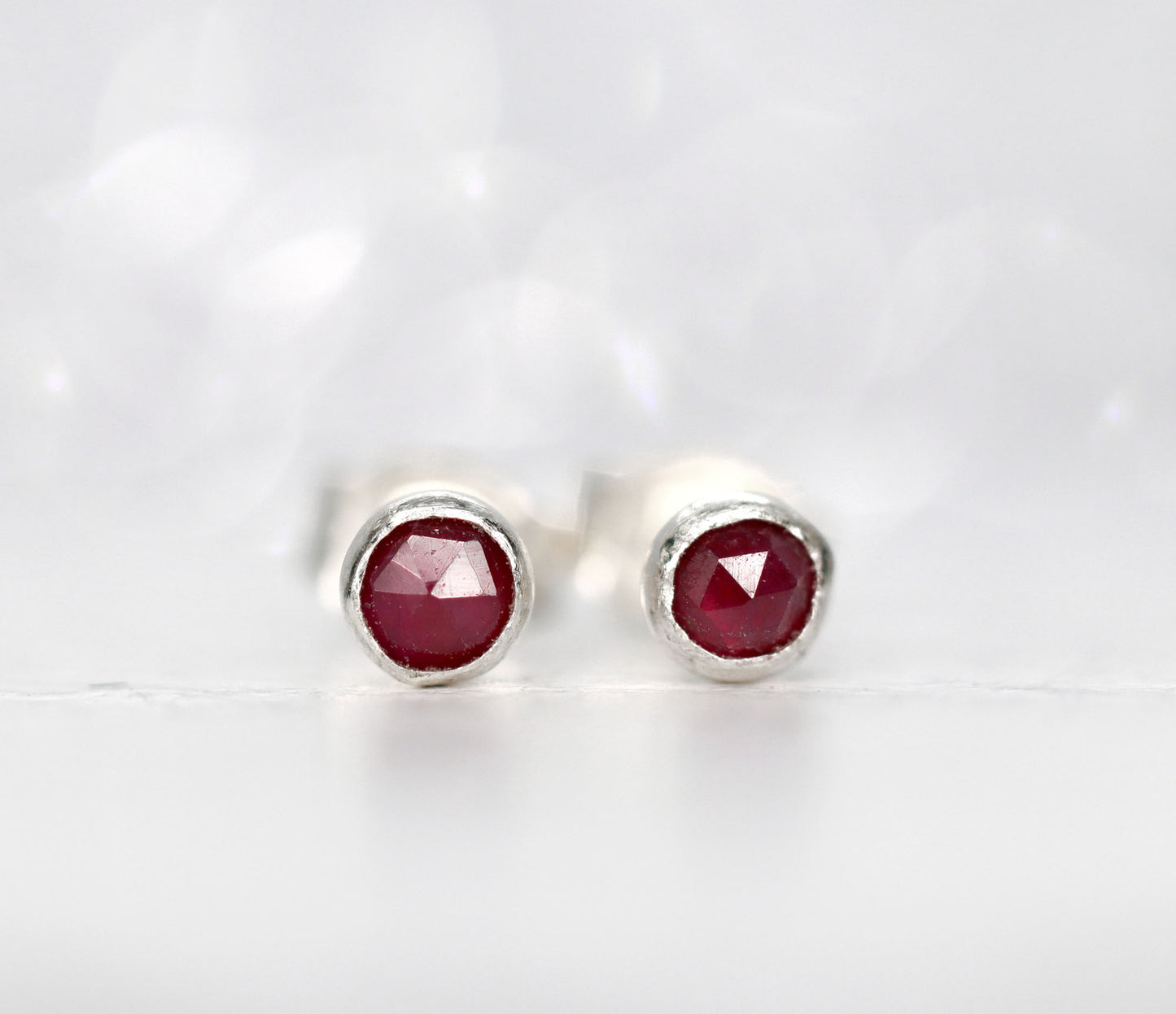 Rose Cut Natural Ruby Stud Earrings