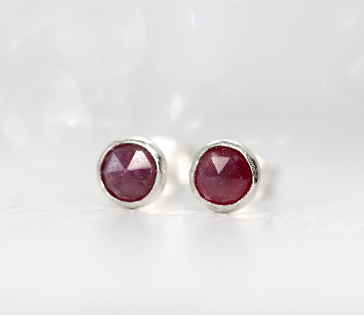 Rose Cut Natural Ruby Stud Earrings