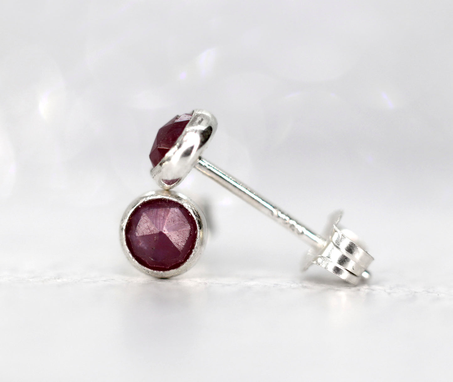 Rose Cut Natural Ruby Stud Earrings