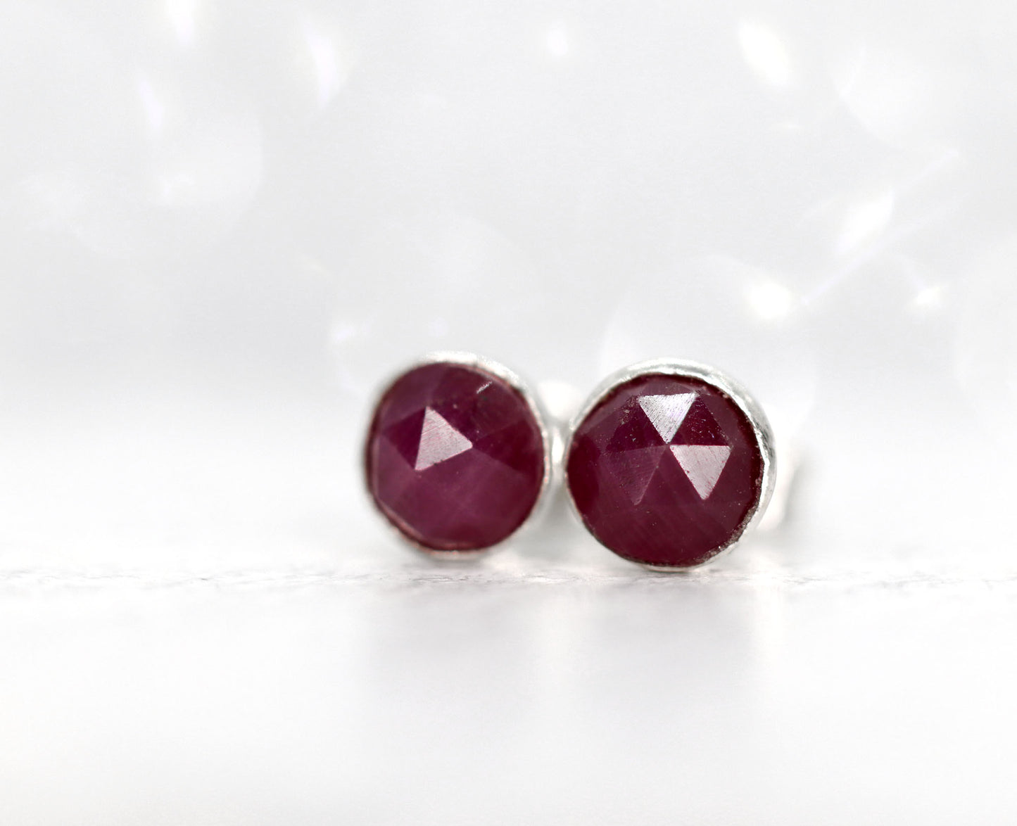 Rose Cut Natural Ruby Stud Earrings