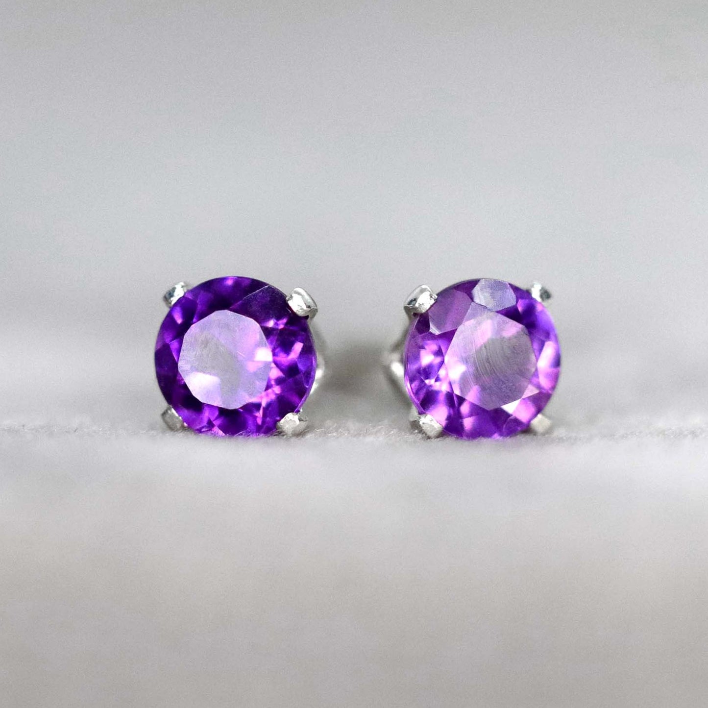 Faceted African Amethyst Stud Earrings