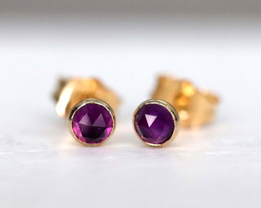 Rose Cut African Amethyst Stud Earrings