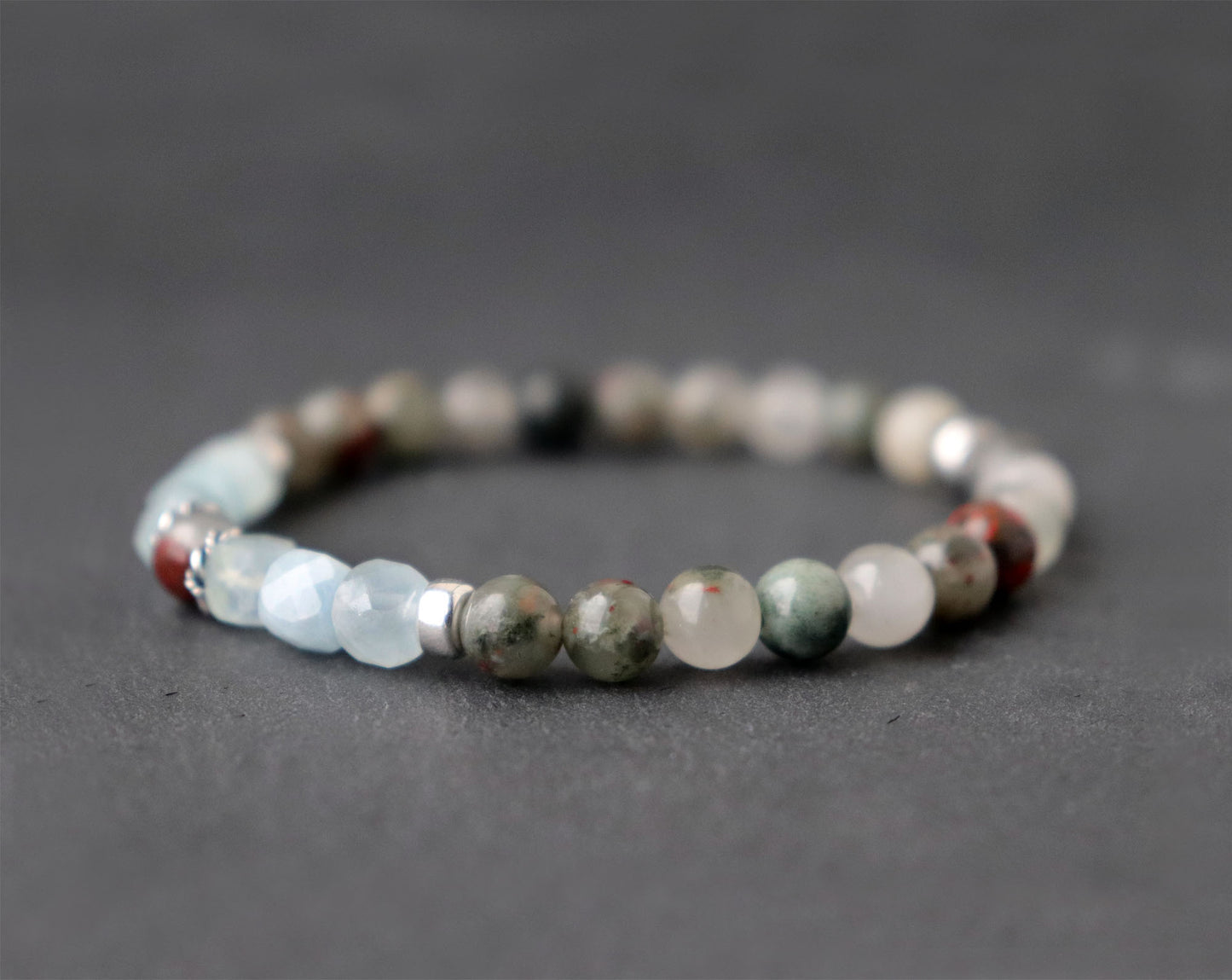 African Bloodstone and Aquamarine, March Birthstone Bracelet