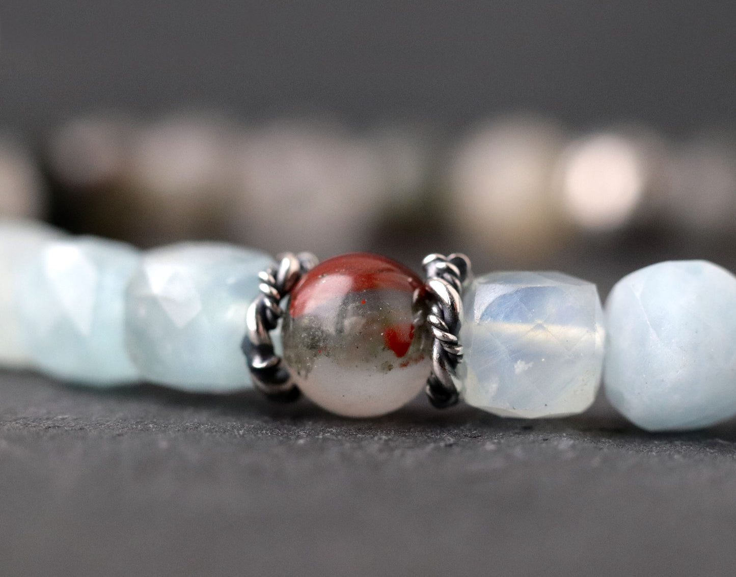 African Bloodstone and Aquamarine, March Birthstone Bracelet