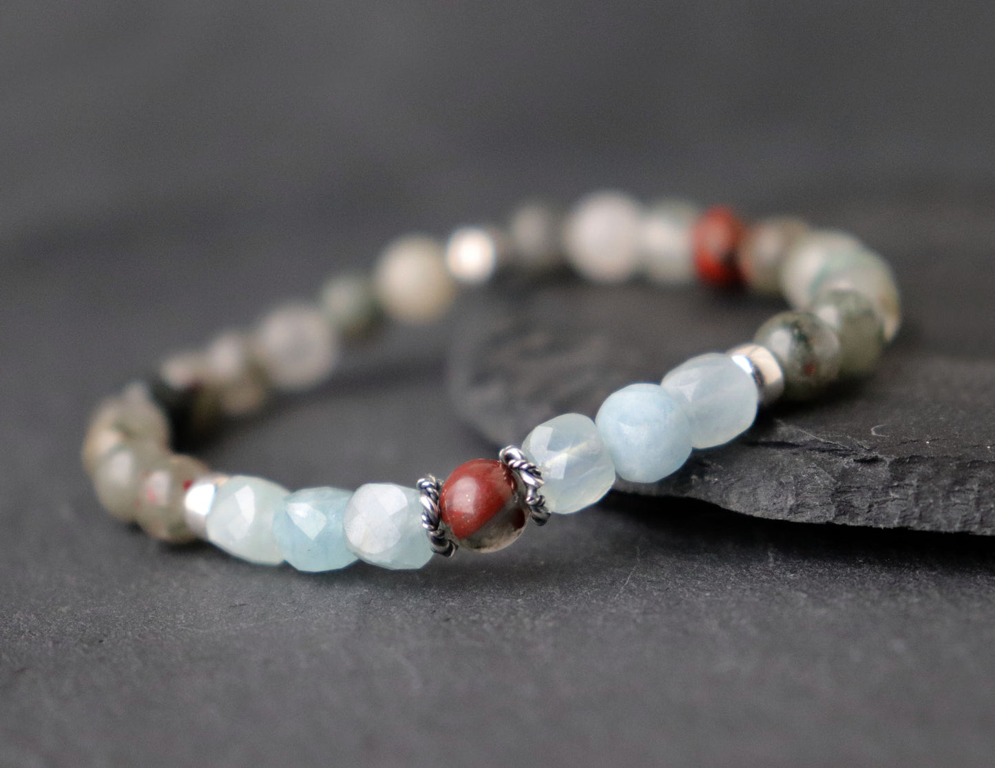 African Bloodstone and Aquamarine, March Birthstone Bracelet