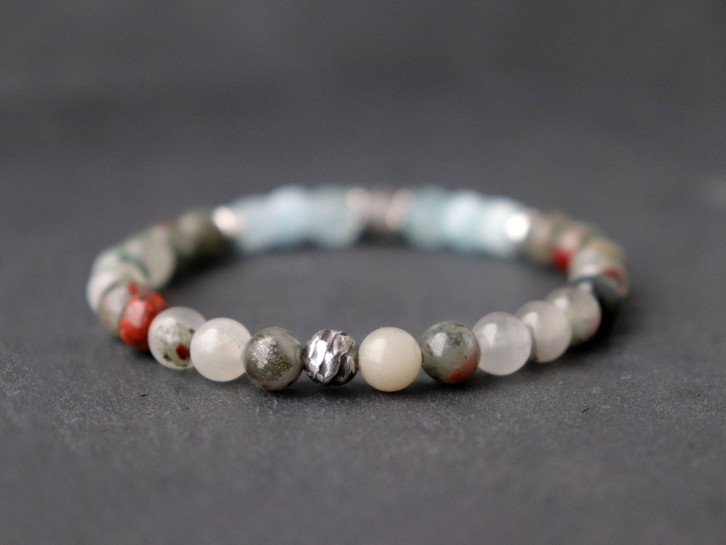 African Bloodstone and Aquamarine, March Birthstone Bracelet