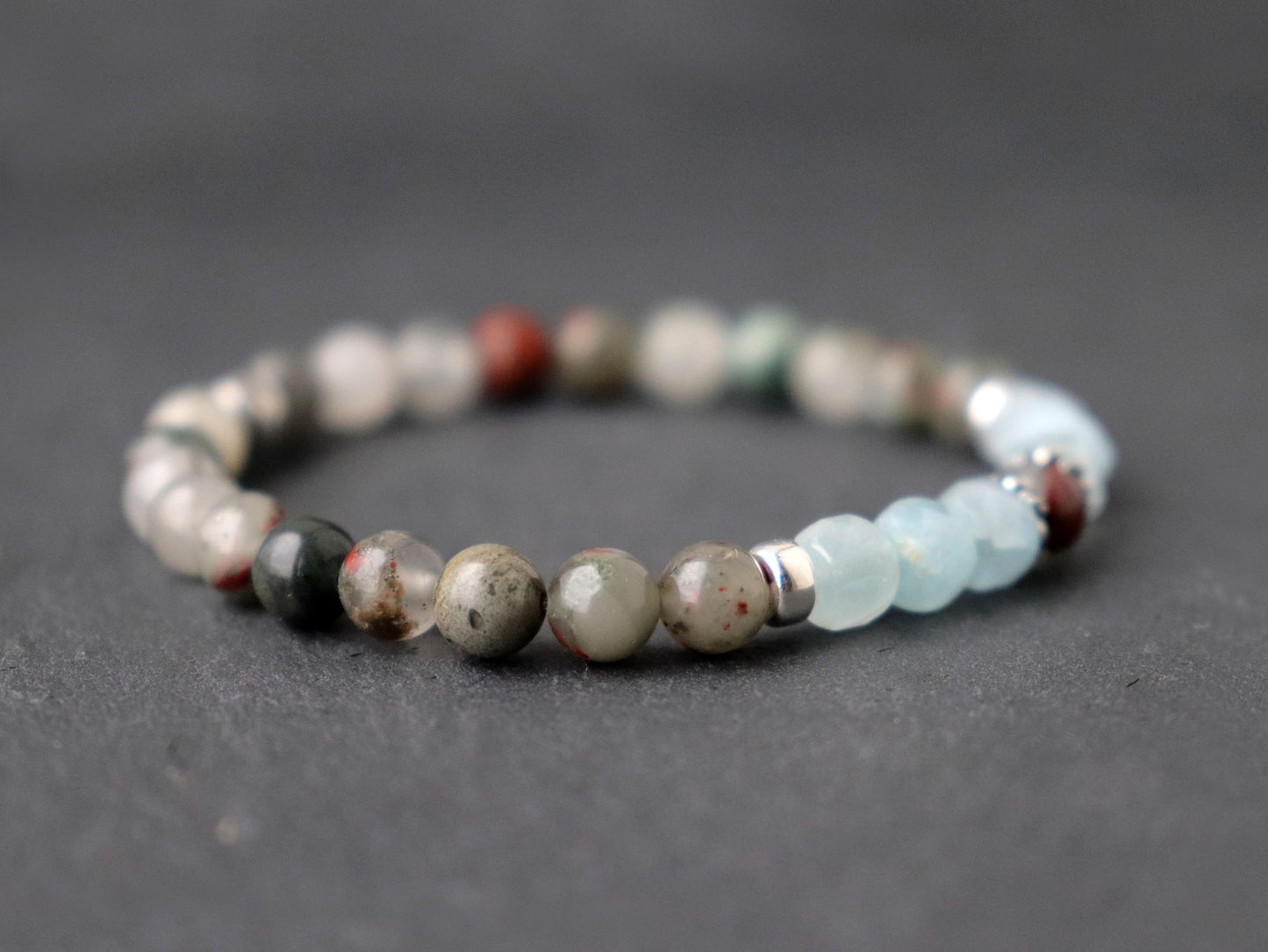 African Bloodstone and Aquamarine, March Birthstone Bracelet