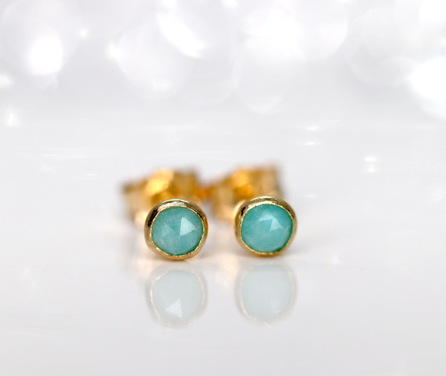 Tiny Amazonite Stud Earrings, Single or Pair