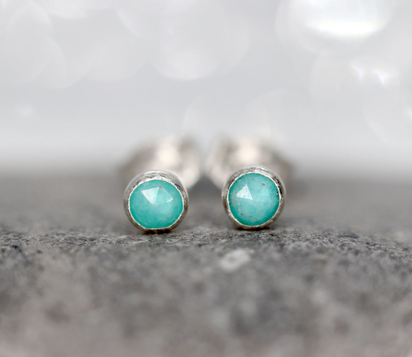 Tiny Amazonite Stud Earrings, Single or Pair