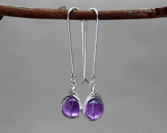 Long Amethyst Drop Earrings