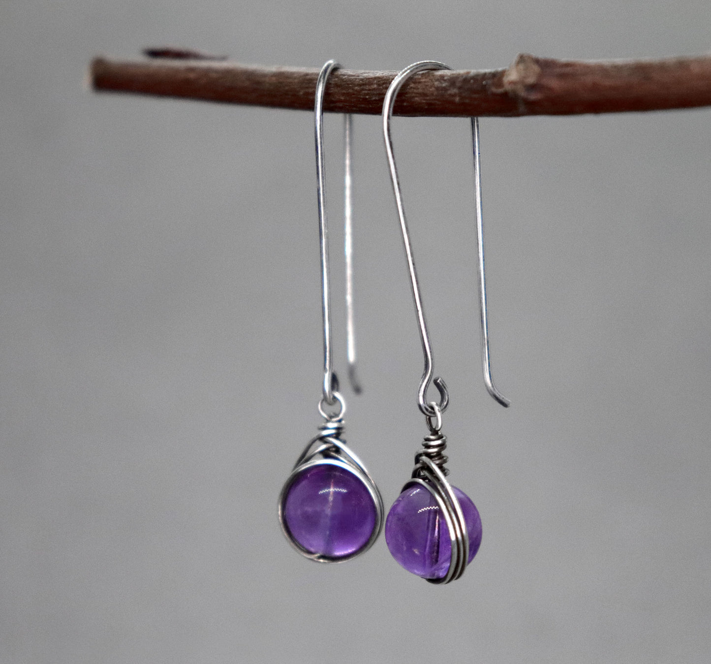 Long Amethyst Drop Earrings