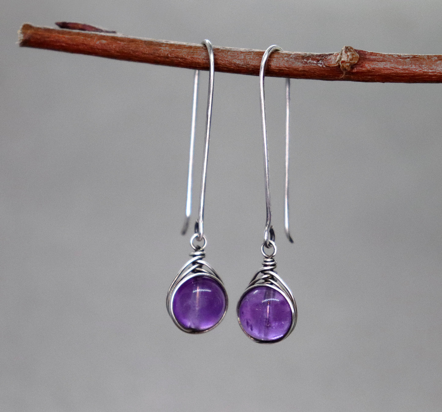 Long Amethyst Drop Earrings