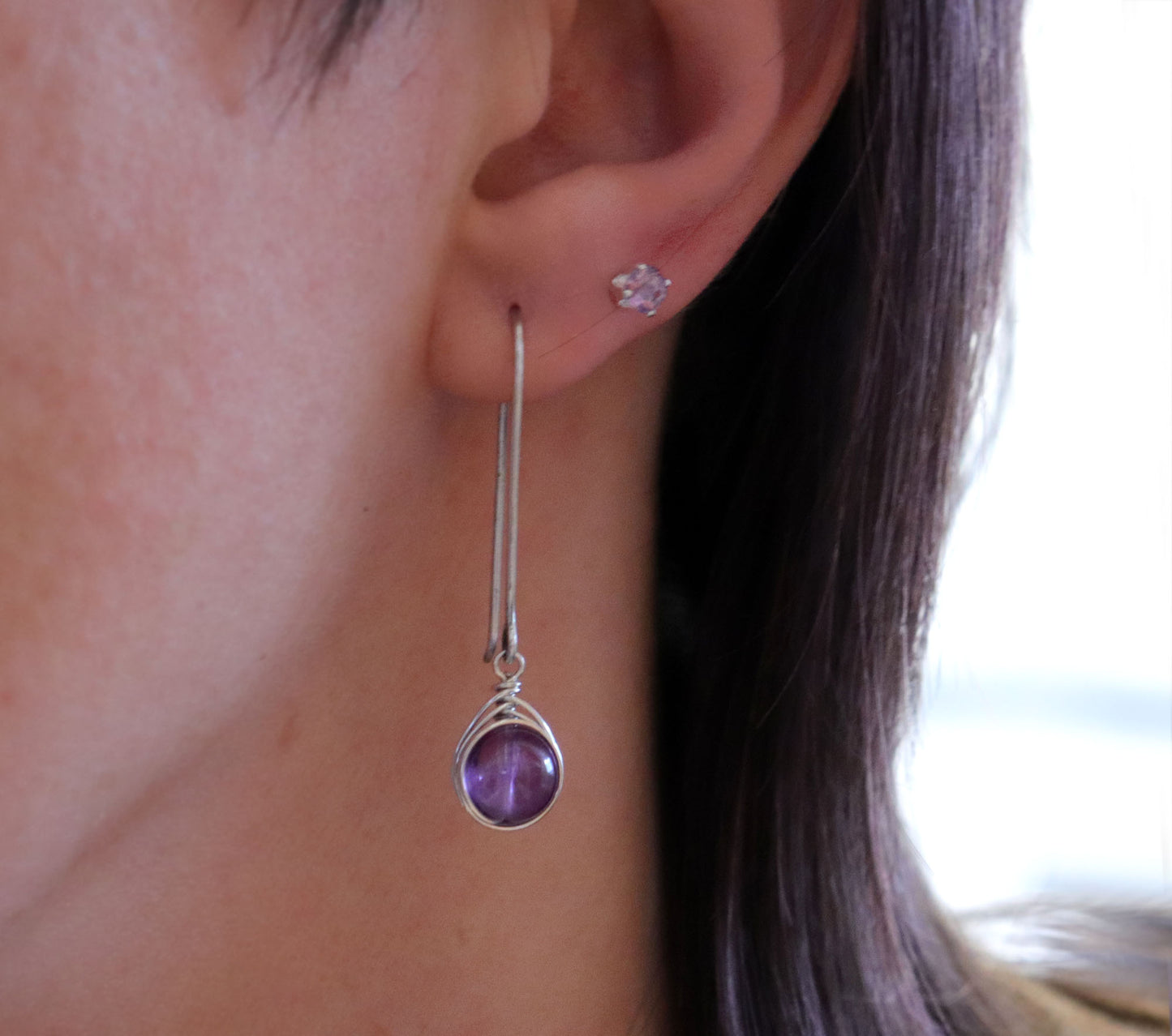 Long Amethyst Drop Earrings