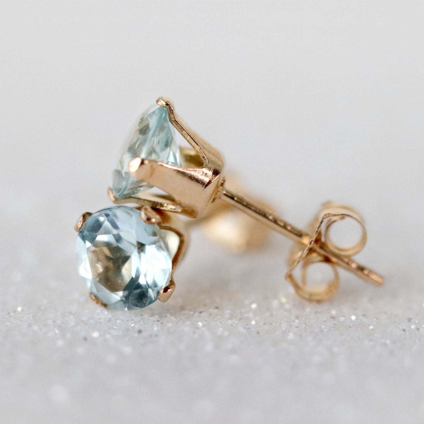 Faceted Aquamarine Stud Earrings, Pale Blue Stone Ear Studs