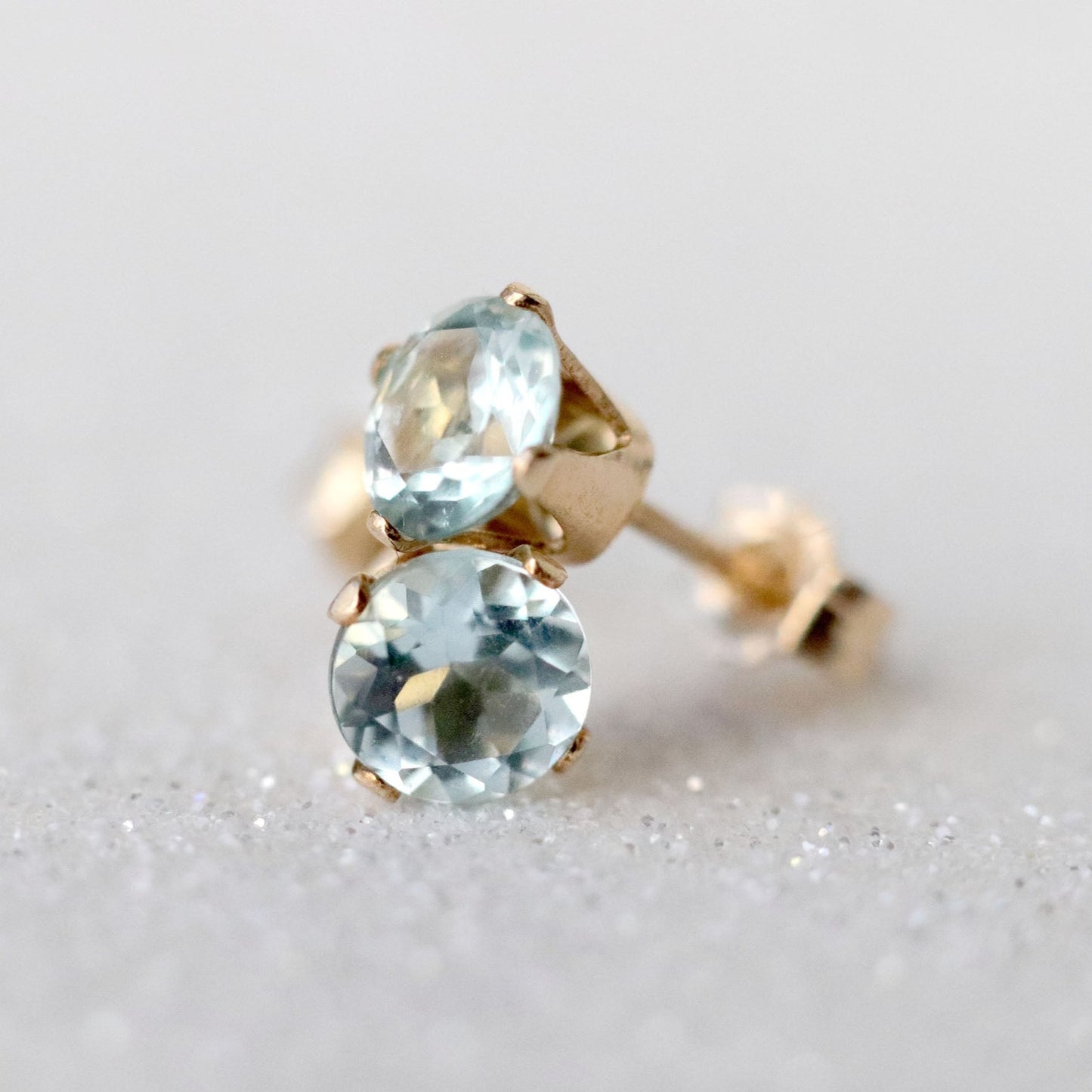 Faceted Aquamarine Stud Earrings, Pale Blue Stone Ear Studs