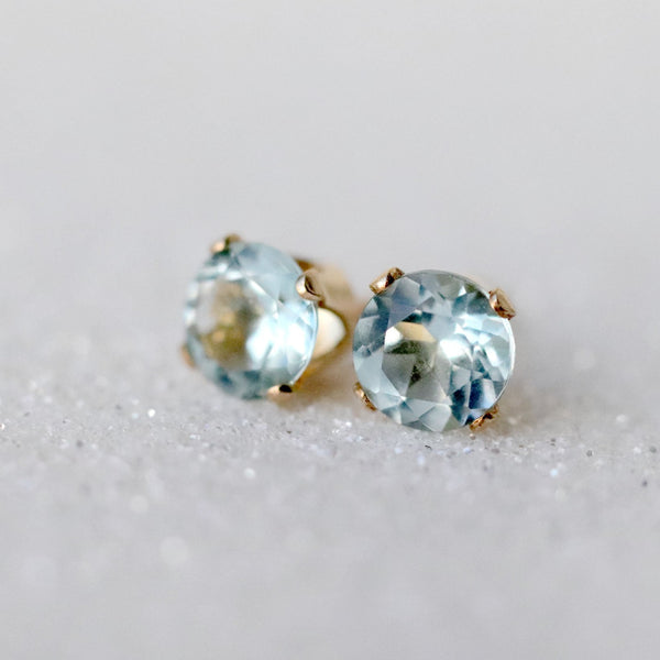 Faceted Aquamarine Stud Earrings, Pale Blue Stone Ear Studs