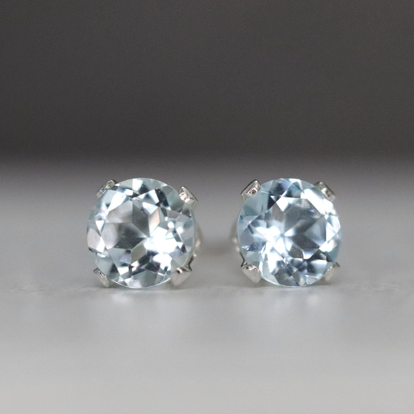 Faceted Aquamarine Stud Earrings, Pale Blue Stone Ear Studs