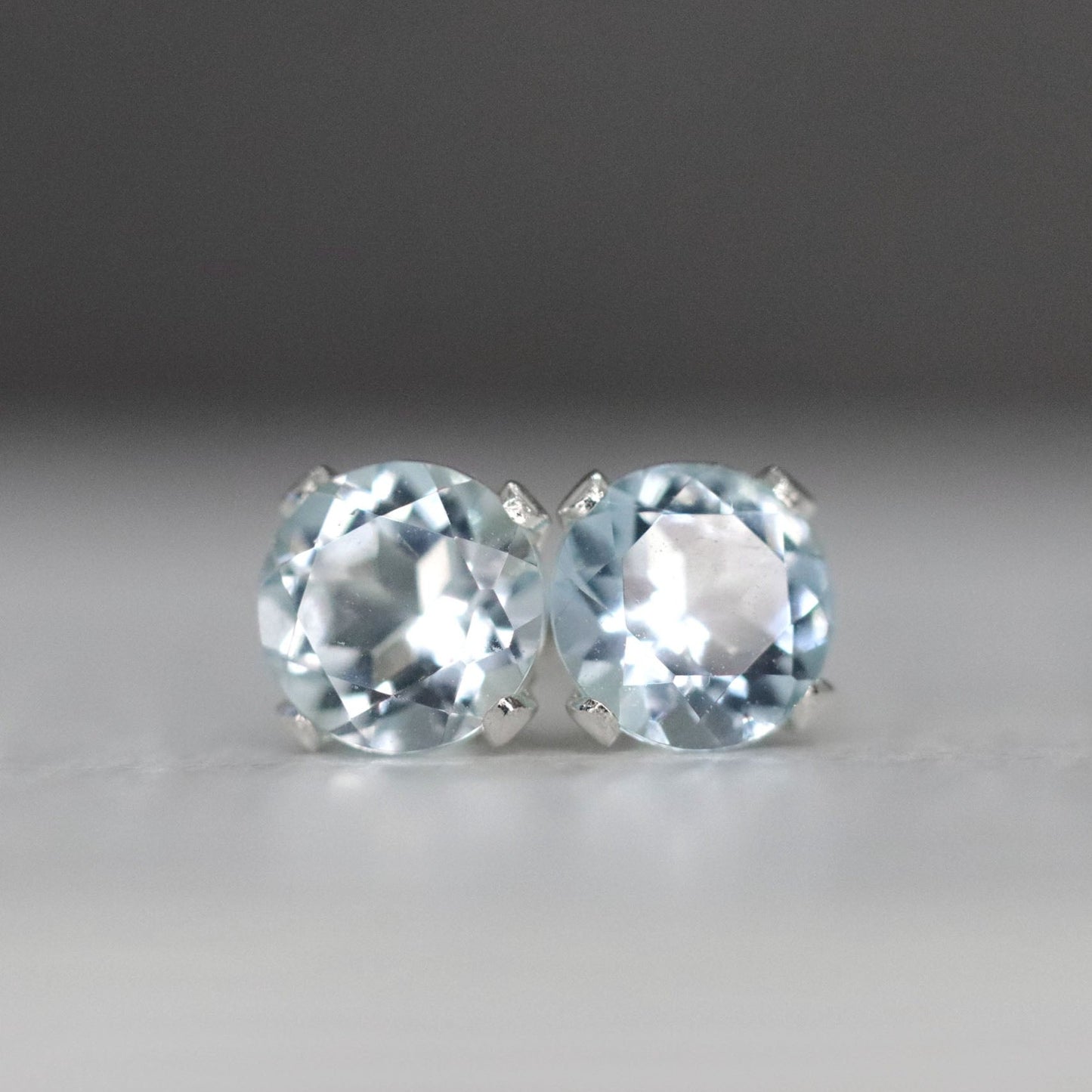 Faceted Aquamarine Stud Earrings, Pale Blue Stone Ear Studs