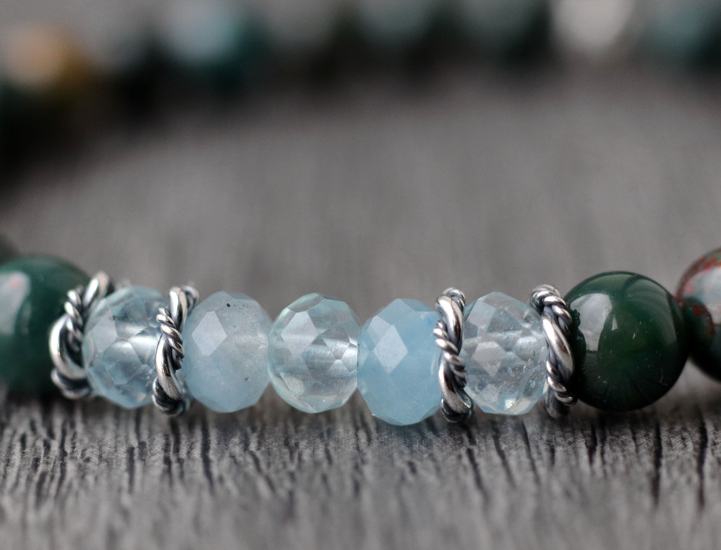 Bloodstone and Aquamarine, March Birthstone Bracelet