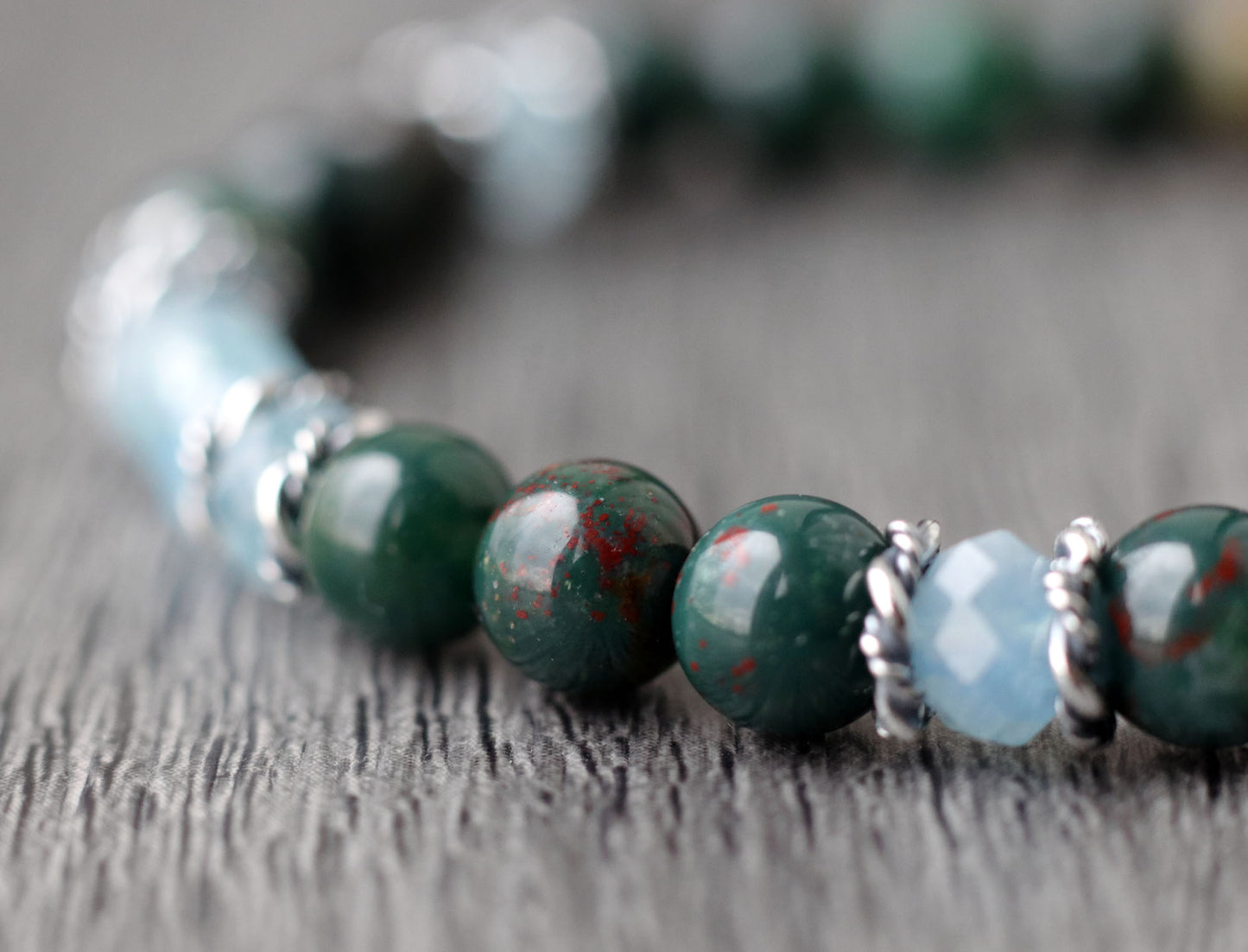 Bloodstone and Aquamarine, March Birthstone Bracelet