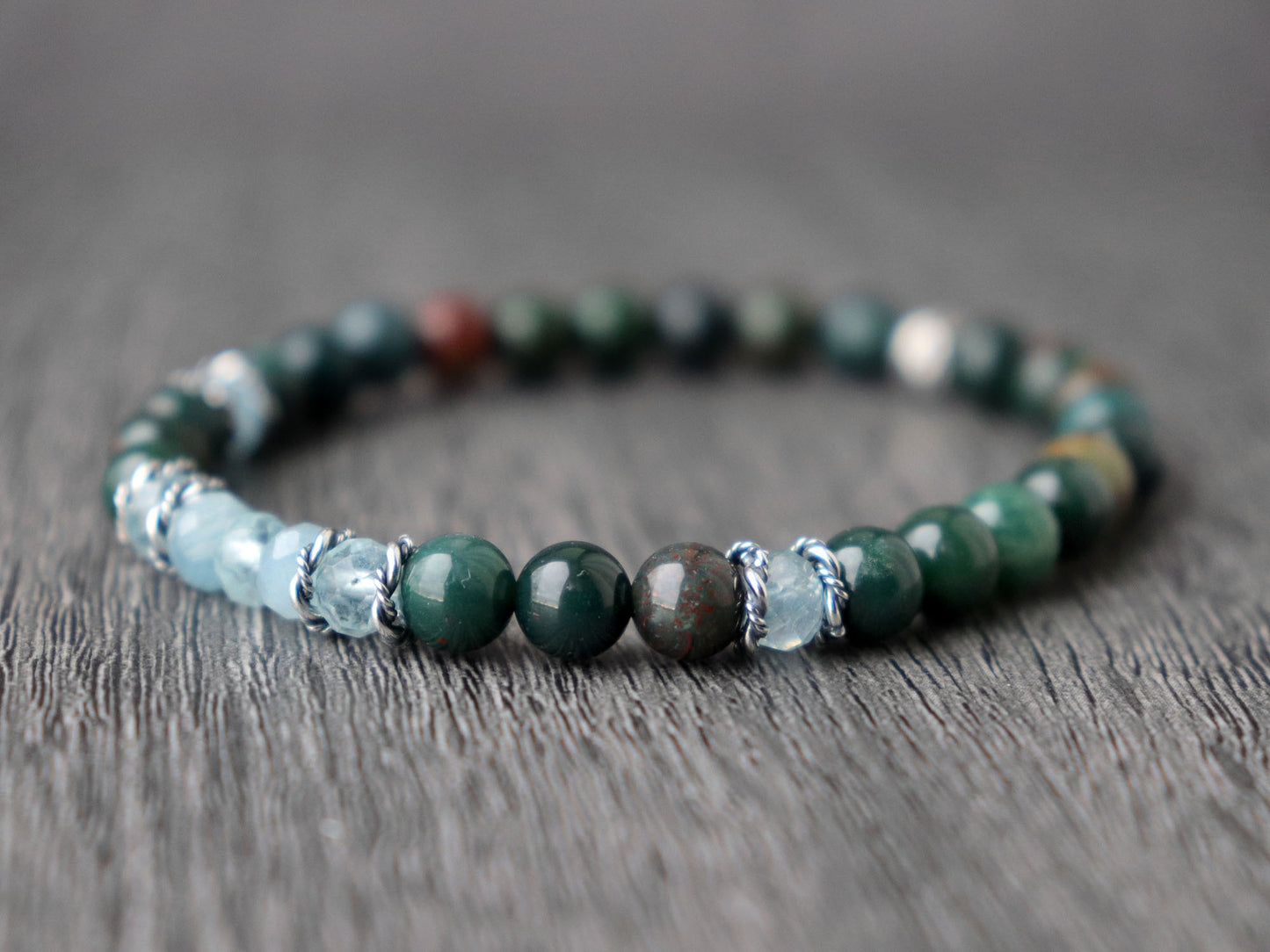 Bloodstone and Aquamarine, March Birthstone Bracelet