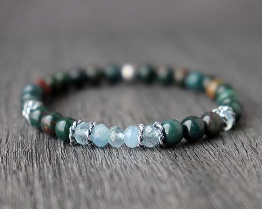 Bloodstone and Aquamarine, March Birthstone Bracelet