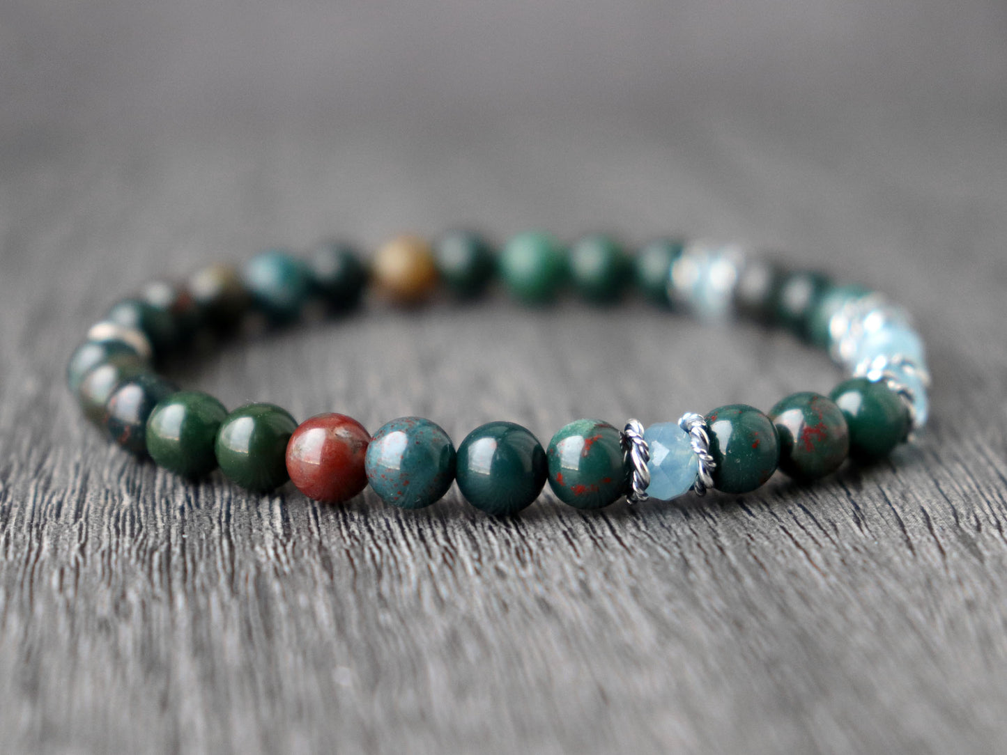 Bloodstone and Aquamarine, March Birthstone Bracelet