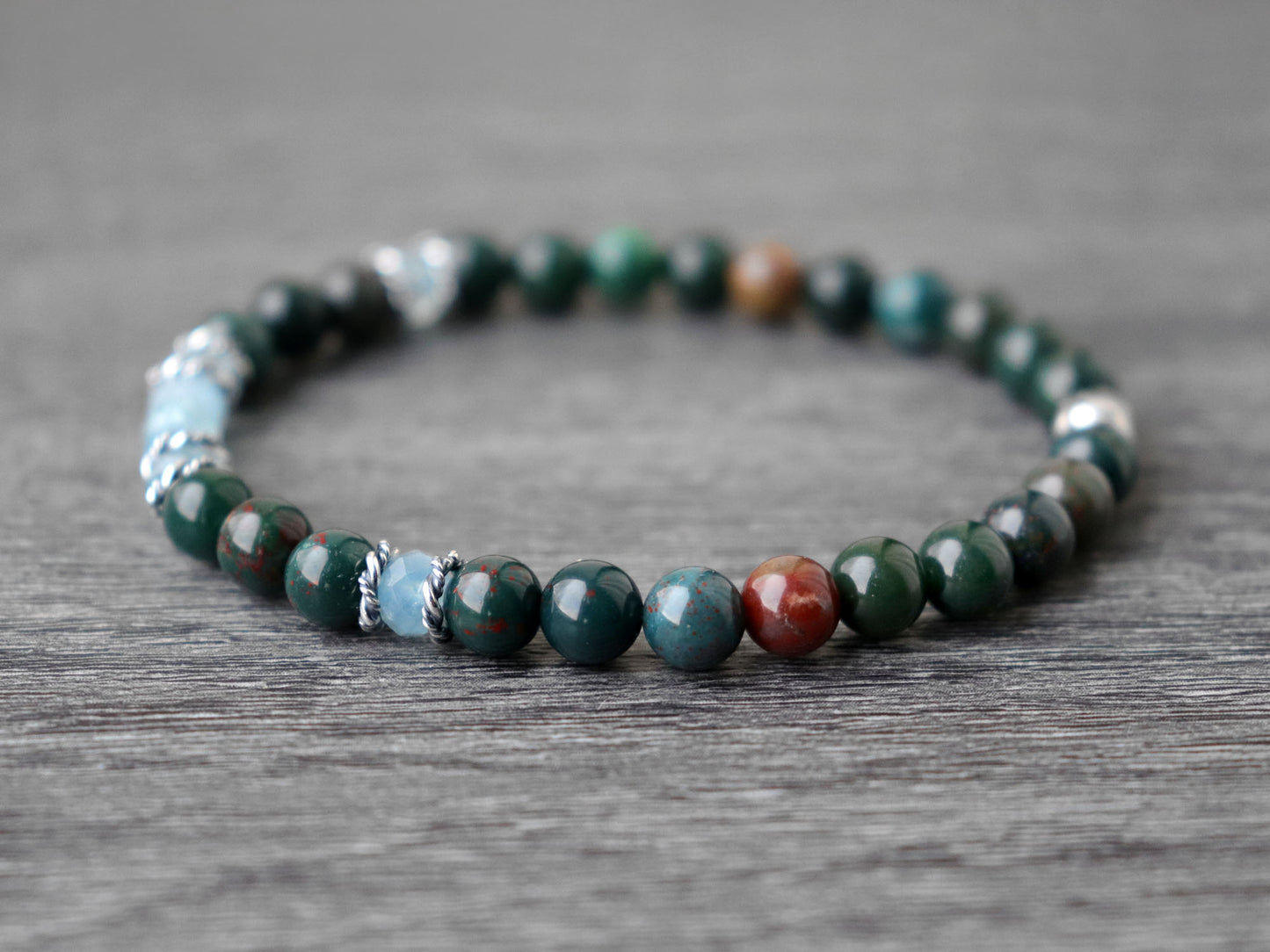 Bloodstone and Aquamarine, March Birthstone Bracelet