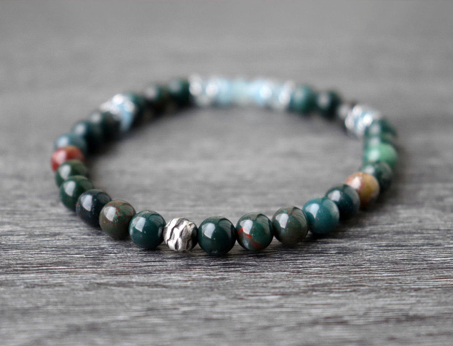 Bloodstone and Aquamarine, March Birthstone Bracelet