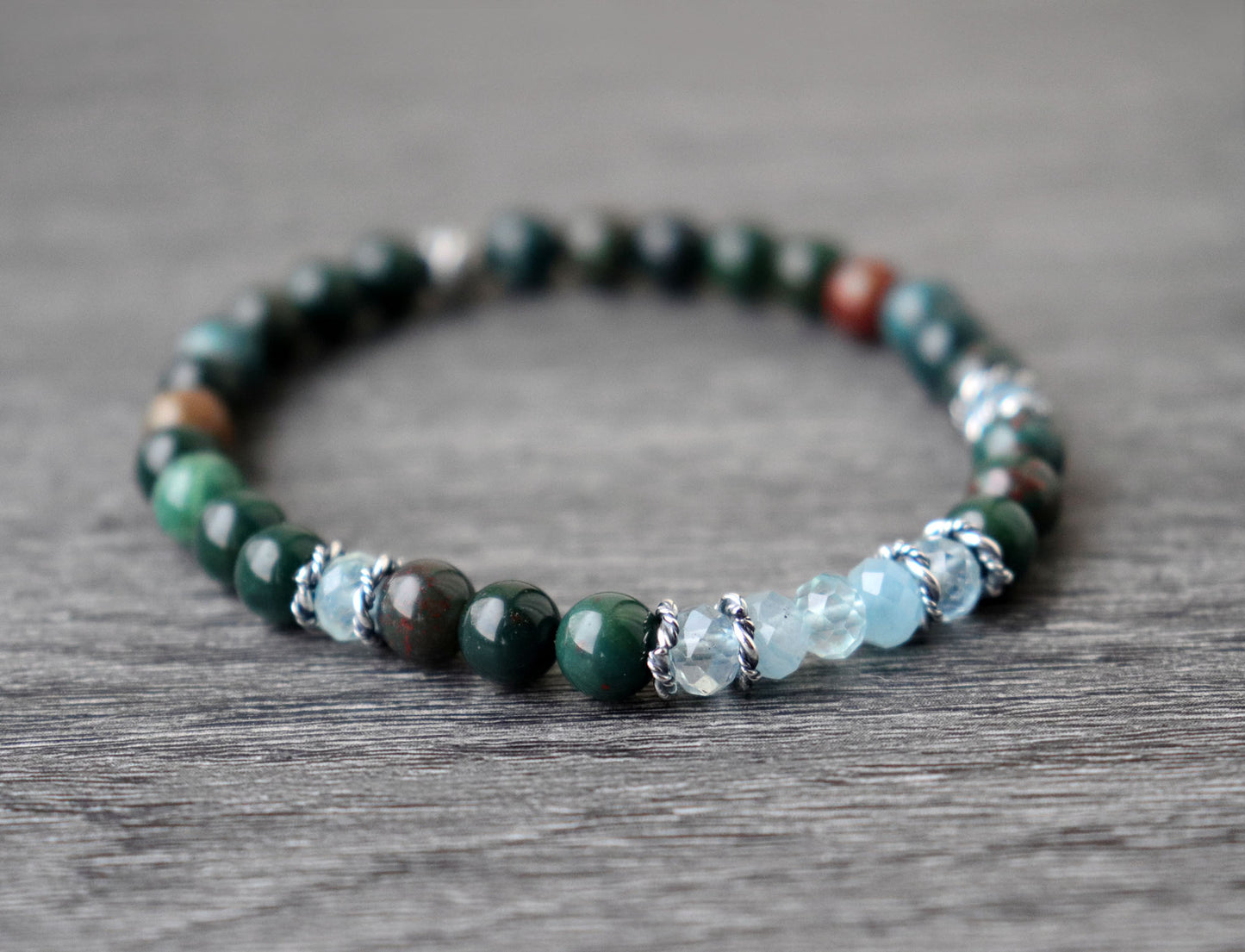 Bloodstone and Aquamarine, March Birthstone Bracelet