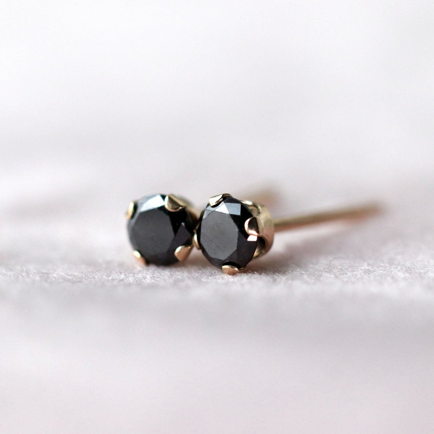 Black Diamond Stud Earrings, 14k Gold