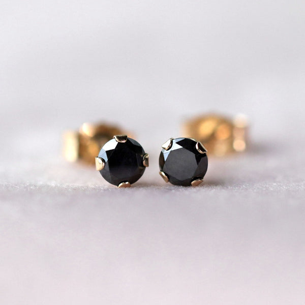 Black Diamond Stud Earrings, 14k Gold