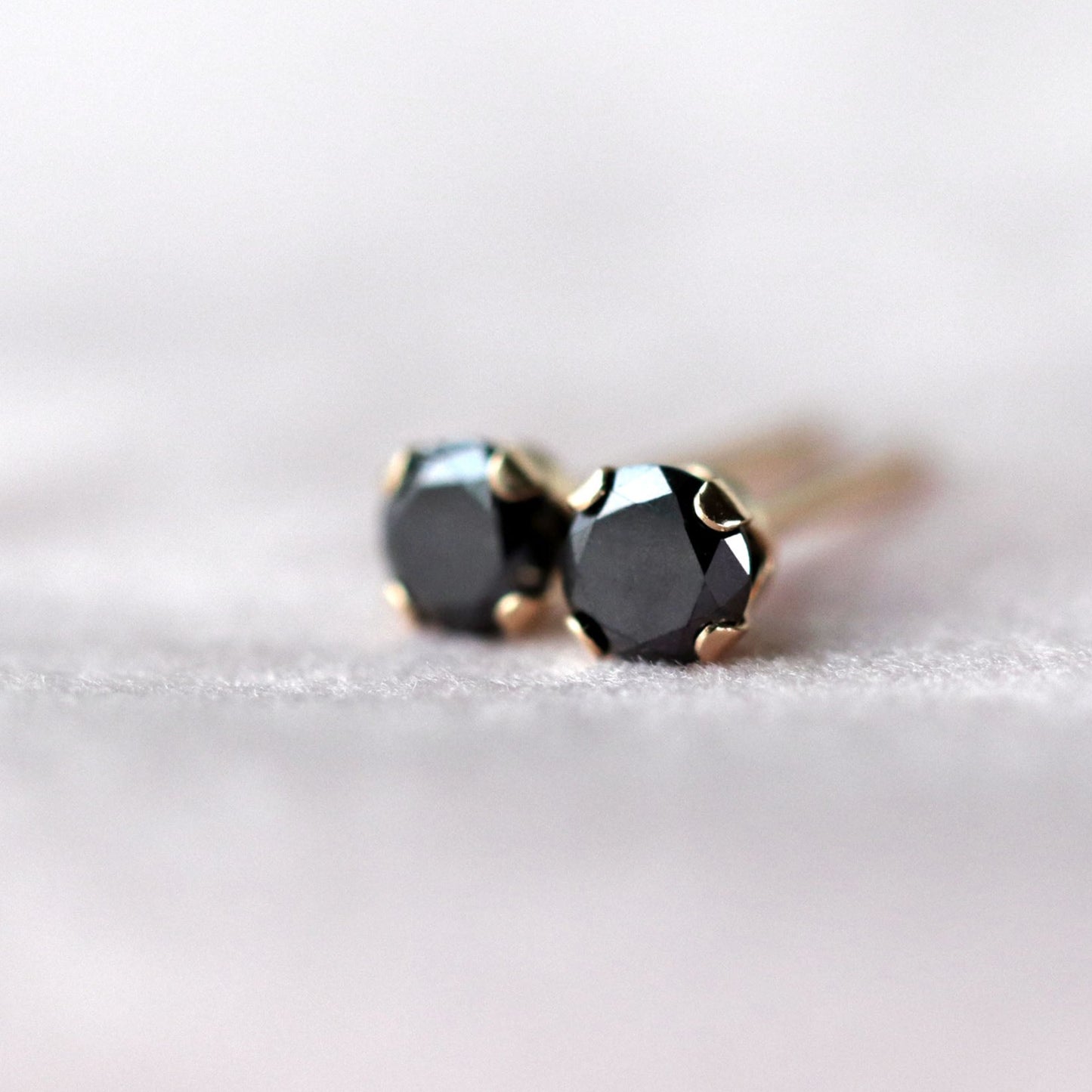 Black Diamond Stud Earrings, 14k Gold