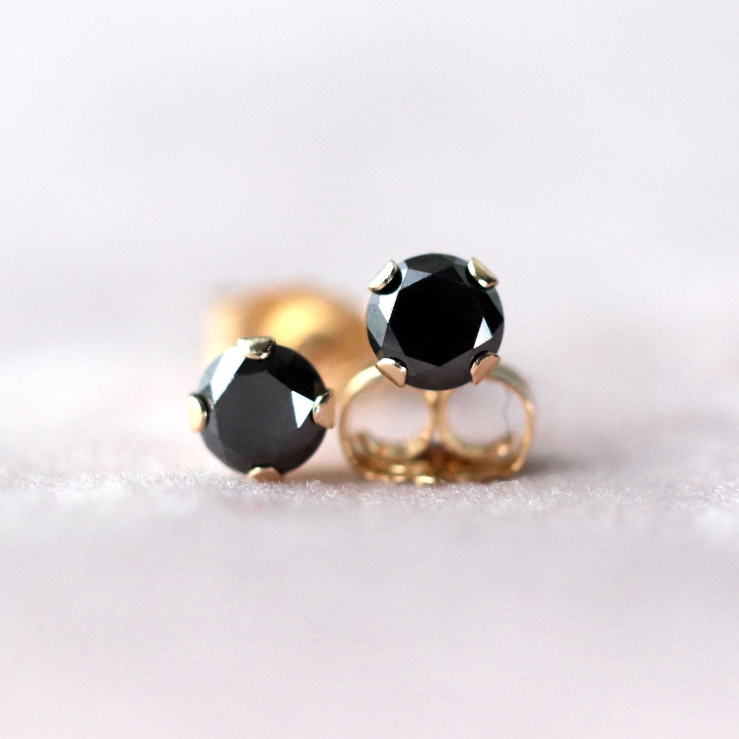 Black Diamond Stud Earrings, 14k Gold