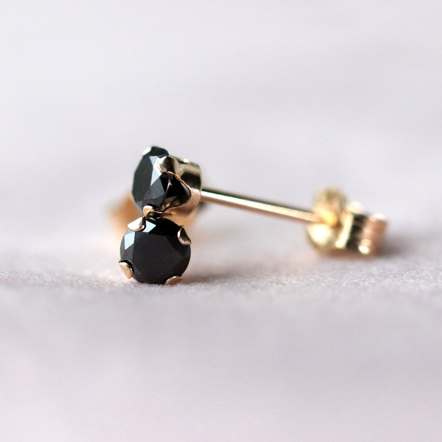 Black Diamond Stud Earrings, 14k Gold