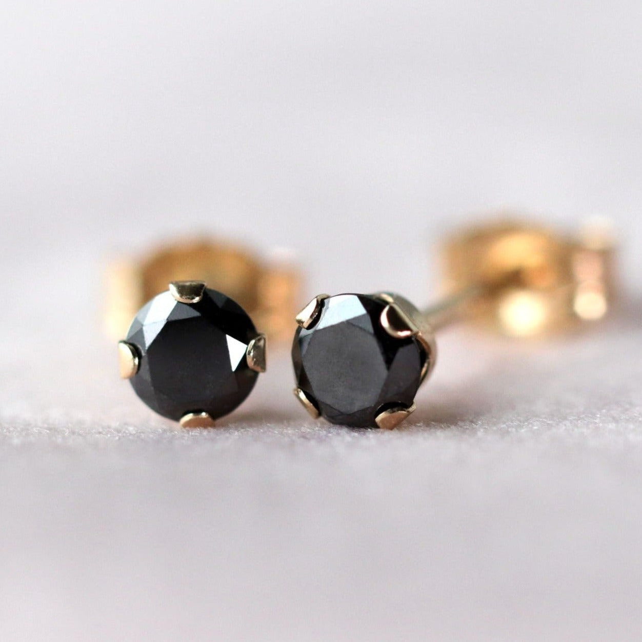 Black Diamond Stud Earrings, 14k Gold