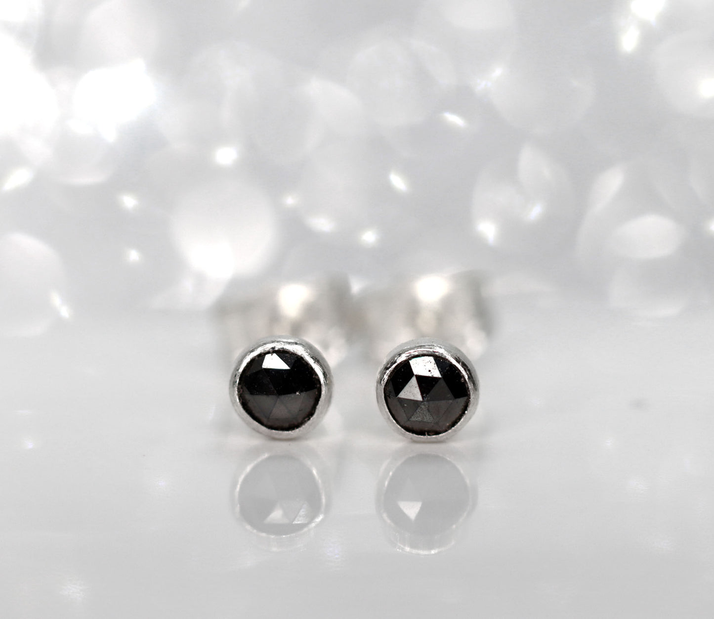 Tiny Black Diamond Stud Earrings, Single or Pair