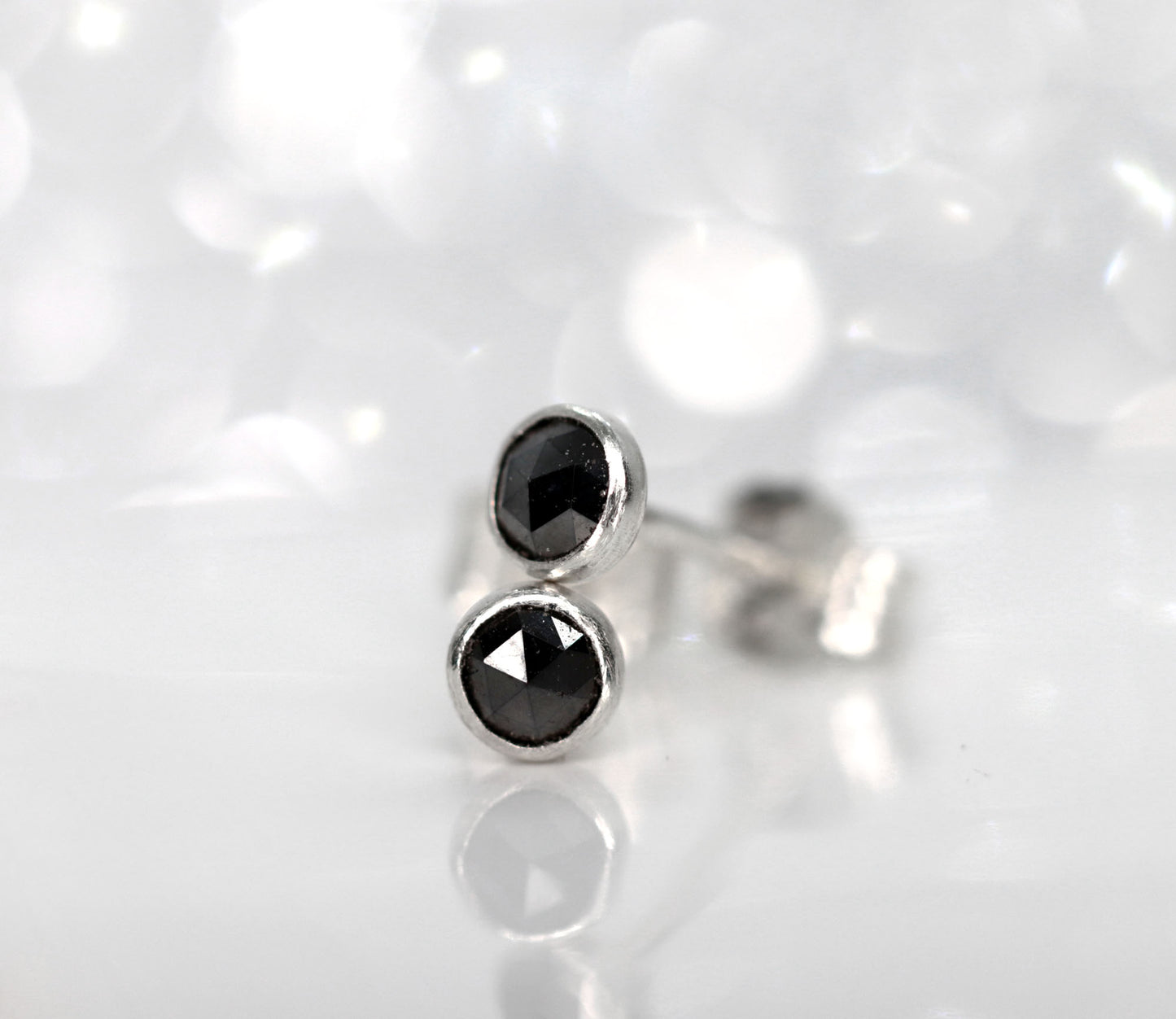 Tiny Black Diamond Stud Earrings, Single or Pair