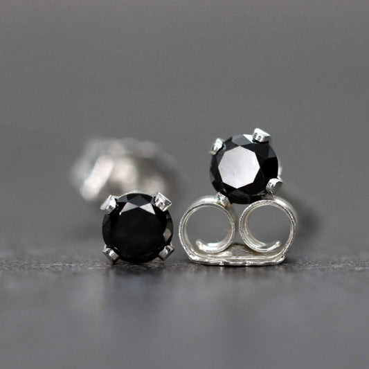 Black Diamond Stud Earrings, Single or Pair