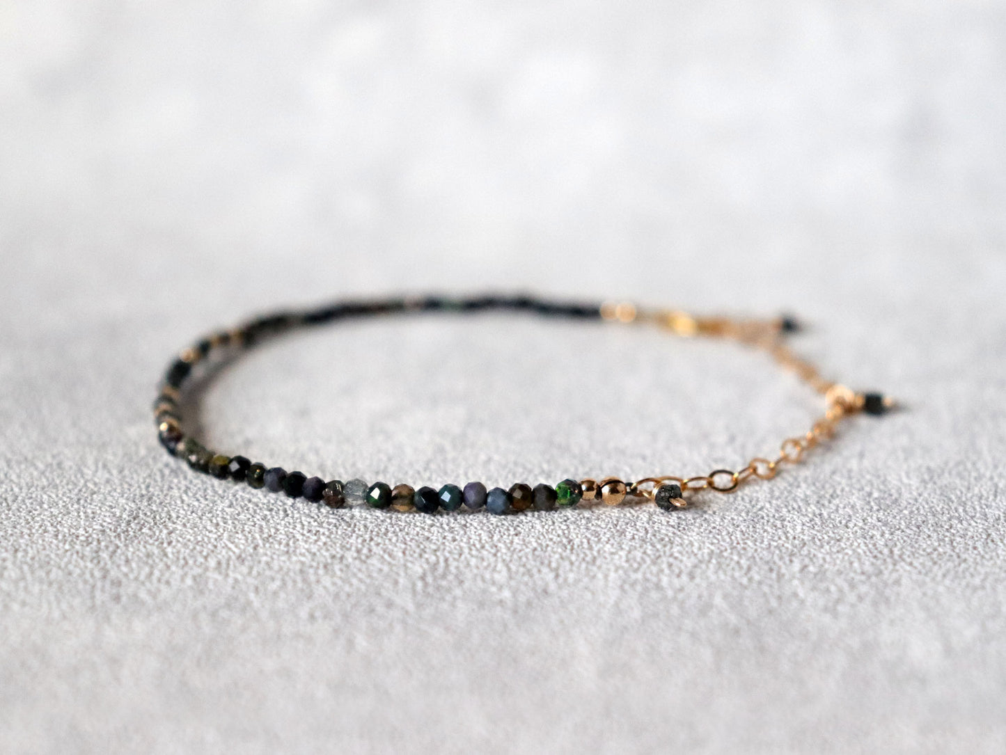 Skinny Black Diamond and Black Welo Opal Bracelet